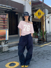 Women's Summer Asymmetric Neck Numeric Print Casual Short Sleeve T-Shirt